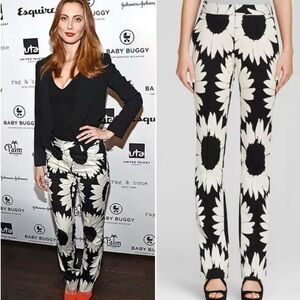 Alice + Olivia Eddie Slim Bootcut Pant High Waist Sunflower White/ Black Size 0